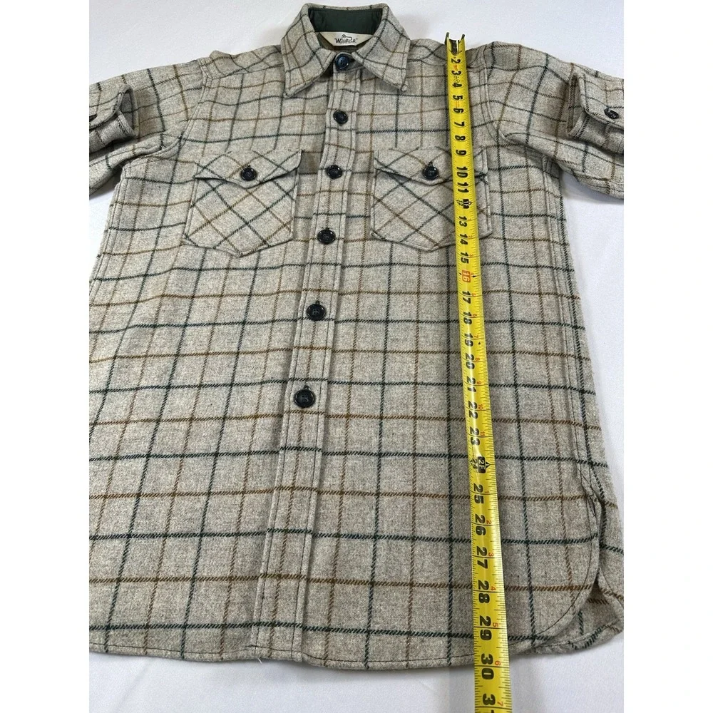 Vtg WOOLRICH Wool Shacket Shirt Jacket Heavy Plaid Tan Brown Green Overshirt Med